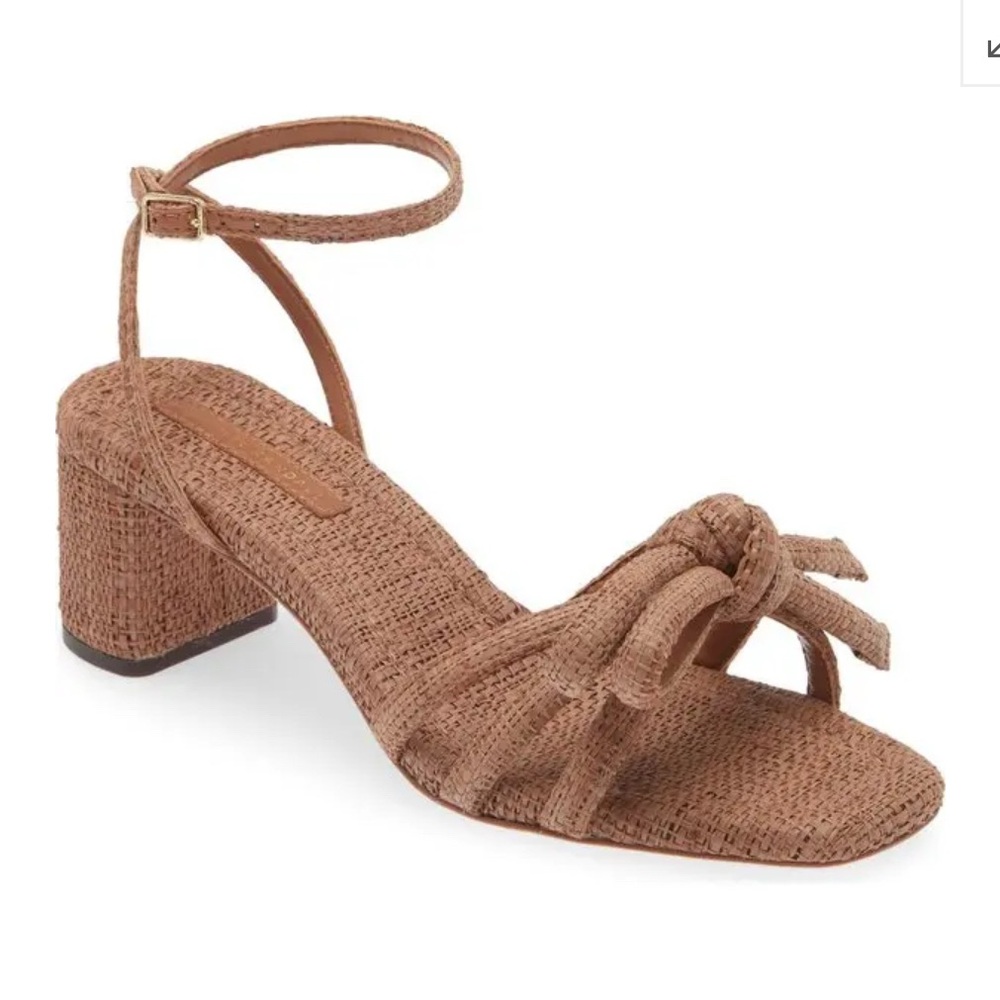 Loeffler Randall Tan Woven Knot Ankle-Strap Block Heel Sandals